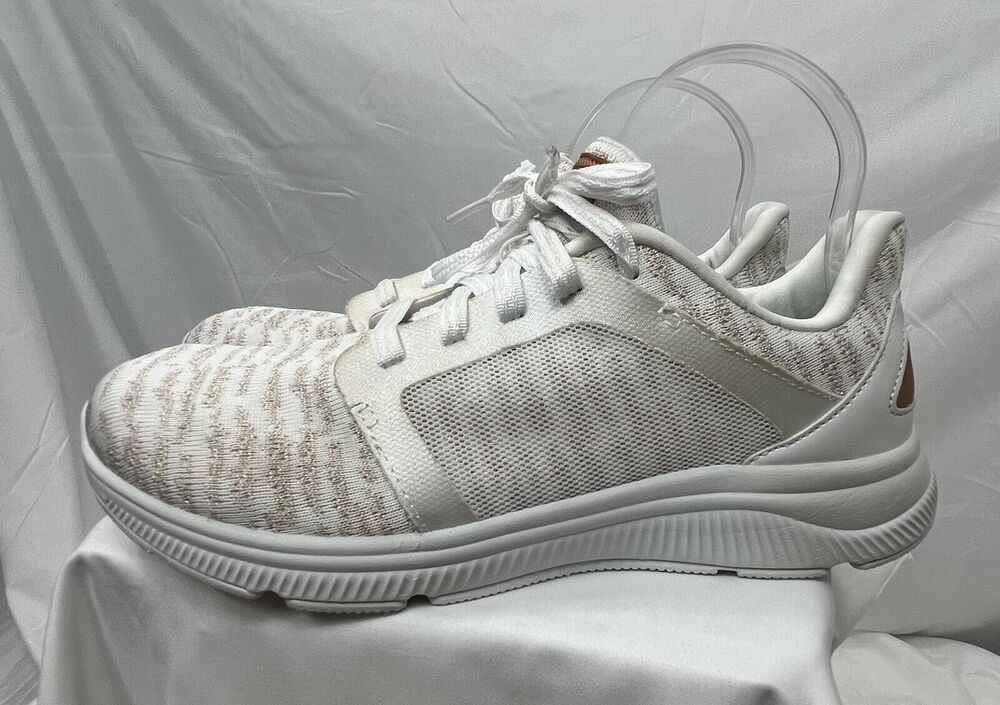 Avia Womens White/Gold Deluxe Athletic Lace Up Trainer Shoes Size 9 WMAV21JT002